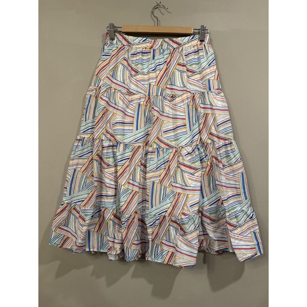 Lili Sidonio Azalea Geo Pattern Tiered Maxi Skirt Small White Multicolor Cotton‎